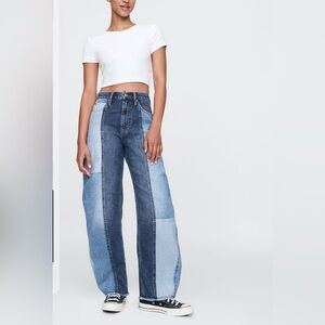 GAP High Rise Barrel Patchwork Jeans